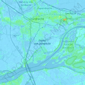 Topografische Karte Dordrecht, Höhe, Relief