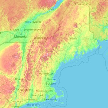 Topografische Karte Nouvelle-Angleterre, Höhe, Relief
