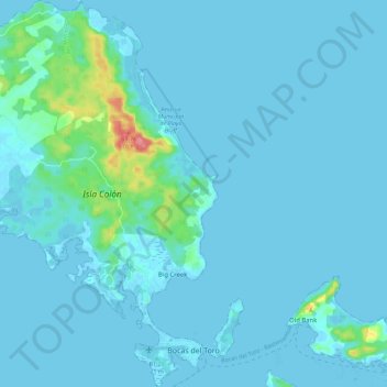 Topografische Karte Bocas del Toro, Höhe, Relief