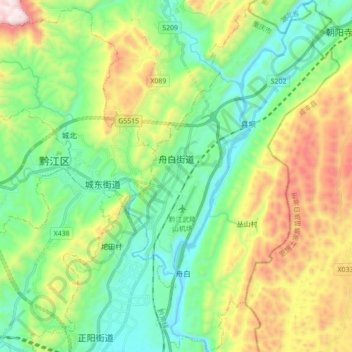 Topografische Karte Zhoubai Subdistrict, Höhe, Relief