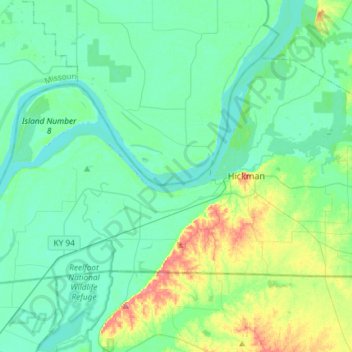 Topografische Karte Mississippi, Höhe, Relief
