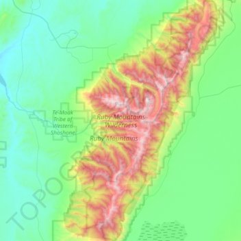 Topografische Karte Ruby Mountains Wilderness Area, Höhe, Relief