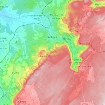 Topografische Karte Arbois, Höhe, Relief
