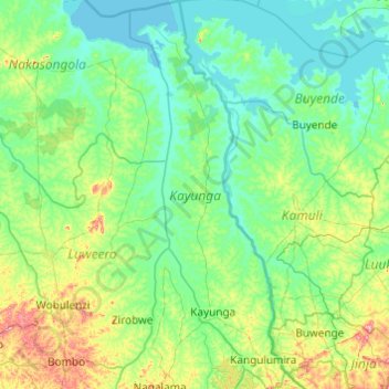 Topografische Karte Kayunga, Höhe, Relief