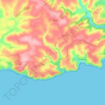 Topografische Karte Polperro, Höhe, Relief