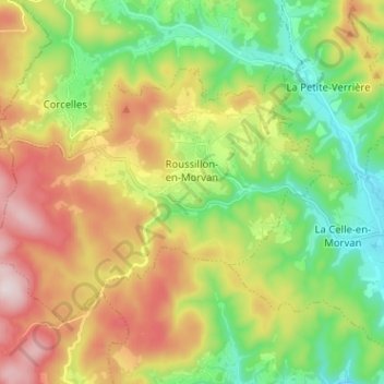 Topografische Karte Roussillon-en-Morvan, Höhe, Relief