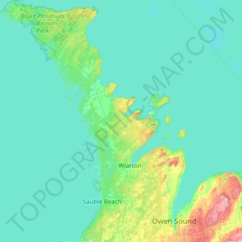Topografische Karte Bruce Peninsula, Höhe, Relief