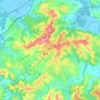 Topografische Karte Bardos, Höhe, Relief