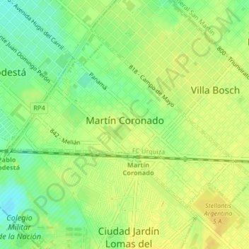 Topografische Karte Martín Coronado, Höhe, Relief