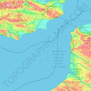 Topografische Karte Straße von Dover, Höhe, Relief