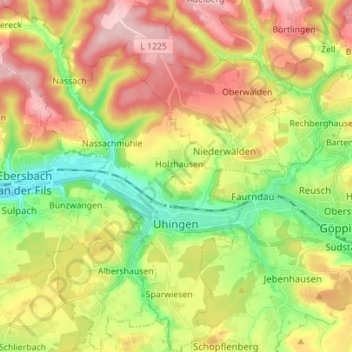 Topografische Karte Uhingen, Höhe, Relief
