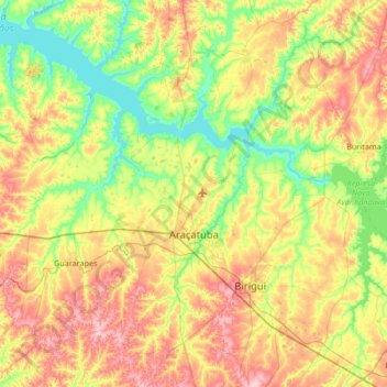 Topografische Karte Araçatuba, Höhe, Relief