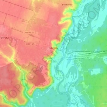 Topografische Karte Рамонь, Höhe, Relief