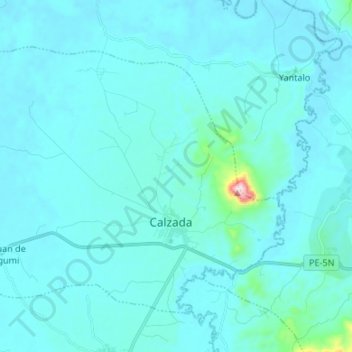 Topografische Karte Calzada, Höhe, Relief