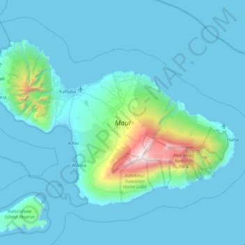 Topografische Karte Maui, Höhe, Relief