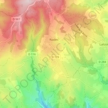 Topografische Karte Nades, Höhe, Relief