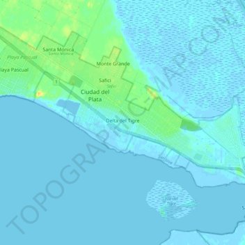 Topografische Karte Delta del Tigre, Höhe, Relief