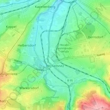 Topografische Karte Altchemnitz, Höhe, Relief