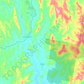 Topografische Karte Stroud, Höhe, Relief
