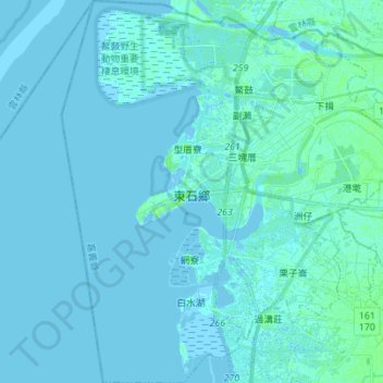 Topografische Karte 東石鄉, Höhe, Relief