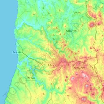 Topografische Karte Mafra, Höhe, Relief