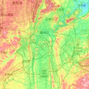 Topografische Karte Nanming, Höhe, Relief