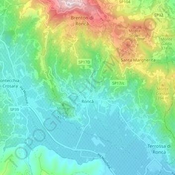 Topografische Karte Roncà, Höhe, Relief