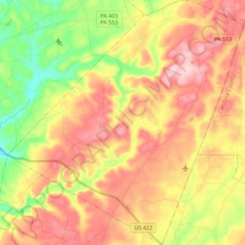 Topografische Karte Pine Township, Höhe, Relief