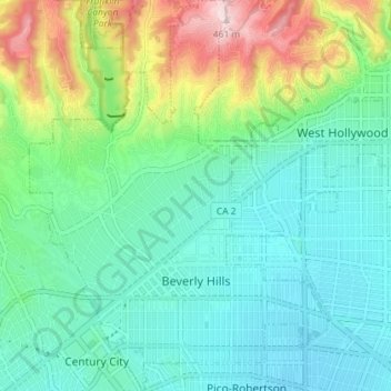 Topografische Karte Beverly Hills, Höhe, Relief