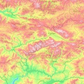 Topografische Karte Erzincan, Höhe, Relief