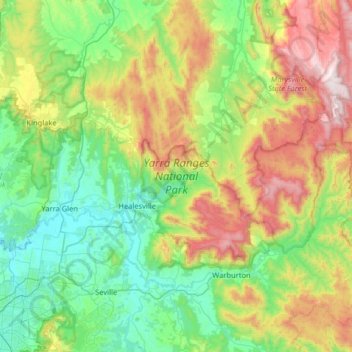 Topografische Karte Yarra-Ranges-Nationalpark, Höhe, Relief