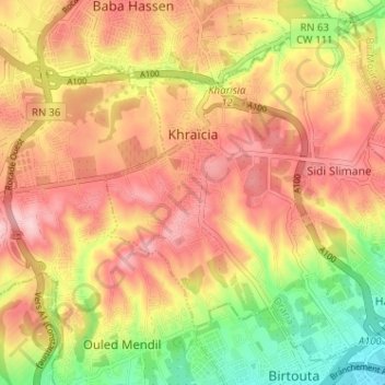 Topografische Karte Khraïssia, Höhe, Relief