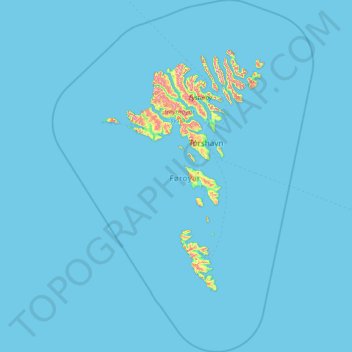 Topografische Karte Färöer, Höhe, Relief