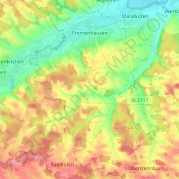 Topografische Karte Frontenhausen, Höhe, Relief