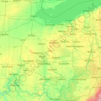 Topografische Karte Ohio, Höhe, Relief
