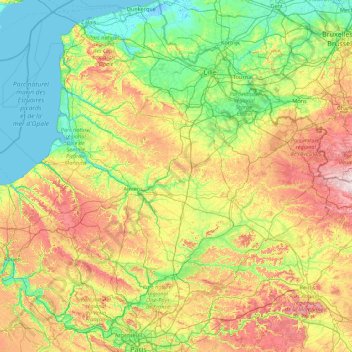 Topografische Karte Nordfrankreich, Höhe, Relief