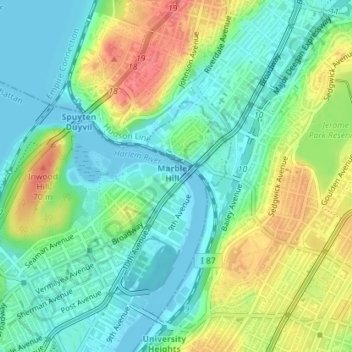 Topografische Karte Harlem River, Höhe, Relief