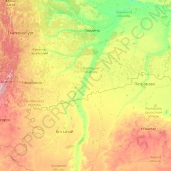 Topografische Karte Тобол, Höhe, Relief