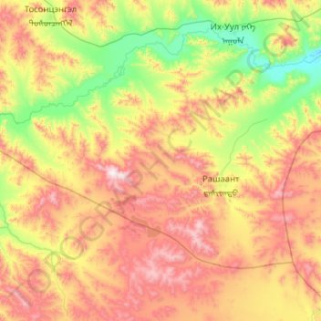 Topografische Karte Rashaant, Höhe, Relief