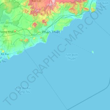 Topografische Karte Tỉnh Bình Thuận, Höhe, Relief