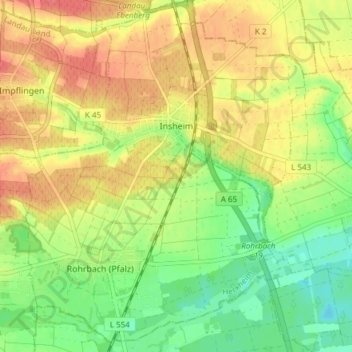 Topografische Karte Insheim, Höhe, Relief