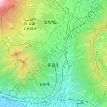 Topografische Karte Susono, Höhe, Relief
