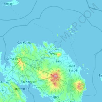 Topografische Karte Camarines Norte, Höhe, Relief