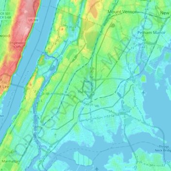Topografische Karte The Bronx, Höhe, Relief