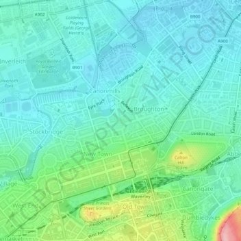 Topografische Karte New Town/Broughton, Höhe, Relief