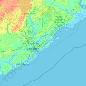 Topografische Karte Charleston County, Höhe, Relief