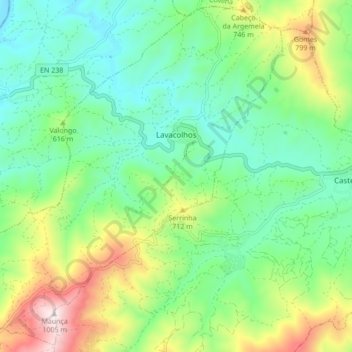Topografische Karte Lavacolhos, Höhe, Relief