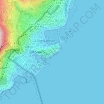 Topografische Karte Monaco-Ville, Höhe, Relief
