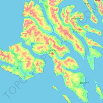 Topografische Karte Streymoy, Höhe, Relief