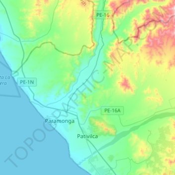 Topografische Karte Pativilca, Höhe, Relief